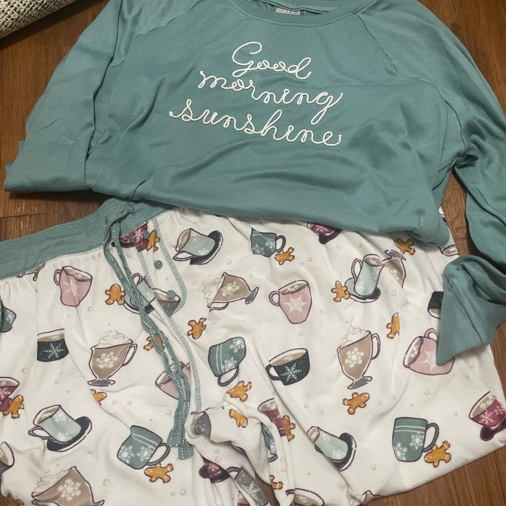 Teal 'Good Morning Sunshine' Pajama Set